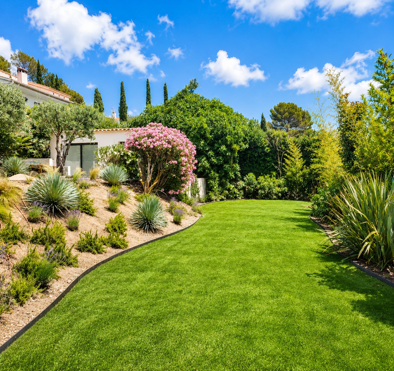 Création jardins Grasse pelouse